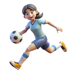 Animated young girl playing soccer with a ball