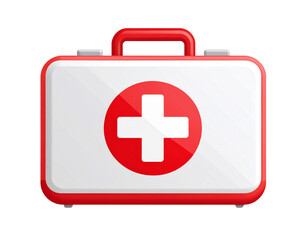 Obraz premium Minimal First Aid Kit Icon with Red Cross and Rounded Edges, Front View, Isolated on Transparent Background.