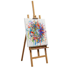 Paint Splatter Artwork on Easel, isolated on transparent background