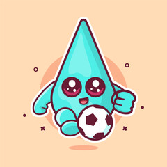 cheerful water drop character mascot playing football isolated cartoon