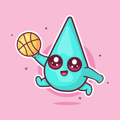 cute water drop character mascot playing basketball isolated cartoon