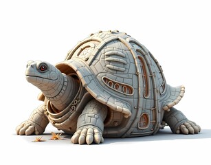 illustration of a turtle building made of white stone material isolated on a white background.