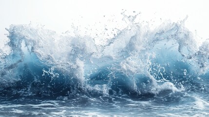 Blue Water Wave on White Background Capturing Movement and Texture of Ocean Waves in High Detail and Clarity