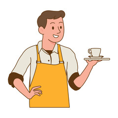 Male Barista Presenting Cup on Tray