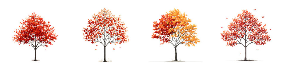 Autumn Trees Watercolor Set: Vibrant Fall Foliage Illustrations on White
