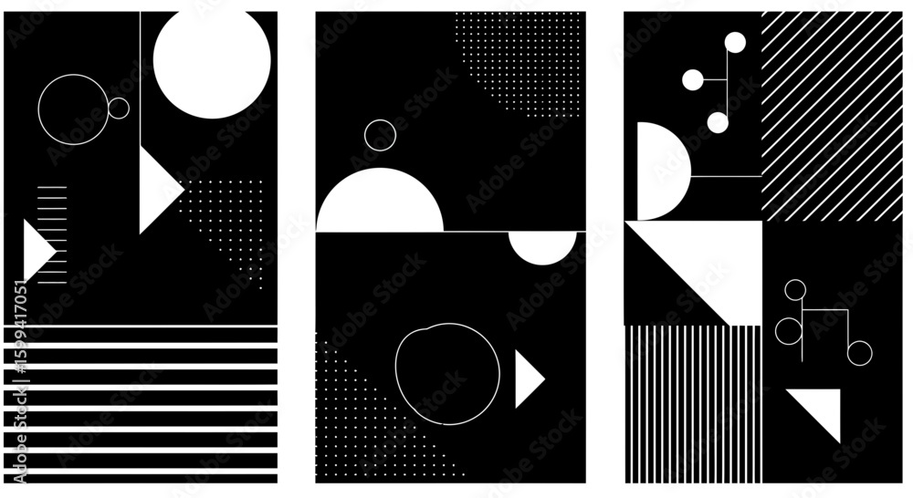 Poster abstract geometric patterns in black and white minimalist graphic design trends