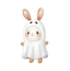 Obraz premium Cute Bunny in Ghost Costume for Halloween