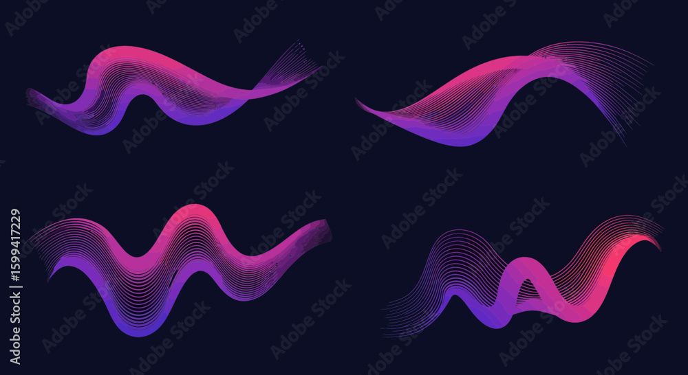 Poster abstract gradient wave pattern with dynamic curves on dark background illustration