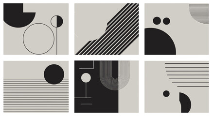 Elegant minimal geometric art prints showcase modern abstract designs in monochrome