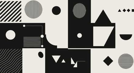 Geometric composition in black and white, abstract modern art pattern minimal