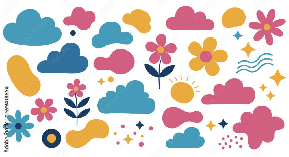 Poster vibrant and whimsical hand-drawn elements creating a joyful and playful design