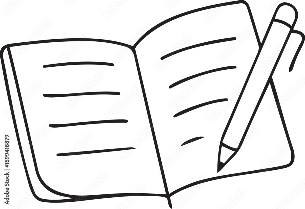 Poster editable simple and clean notebook and a pen vector icon illustration, notebook and a pen line art v