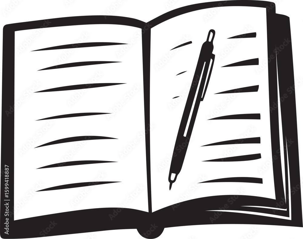Poster editable simple and clean notebook and a pen vector icon illustration, notebook and a pen silhouette