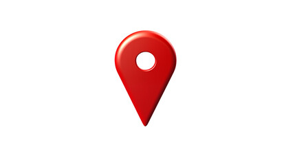 Glossy red map pin marker icon symbolizing destination or location isolated on white or transparent png. 