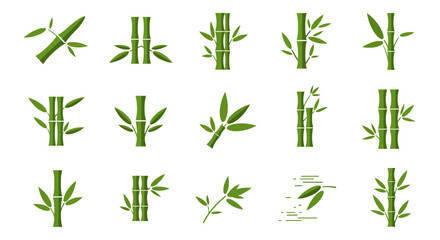 Bamboo Vector Set: Fresh Green Bamboo Stalks and Leaves Collection