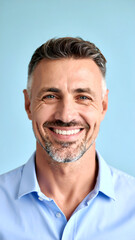 Obraz premium Happy mature man portrait with blue background.