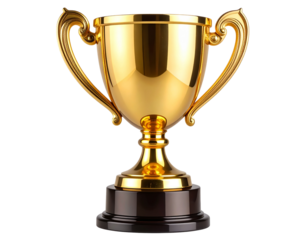  Realistic Golden Trophy with Reflective Surface and Detailed Base, Angled Perspective, Isolated on Transparent Background.