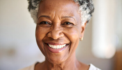 Happy senior woman portrait indoors.