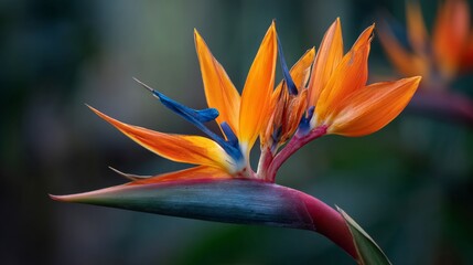Vibrant Orange Bird of Paradise Flower Closeup