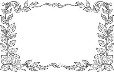 engraving vintage style, floral border and frame