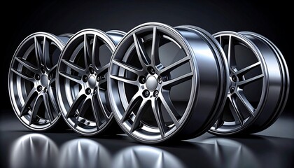 Four metallic alloy car wheels