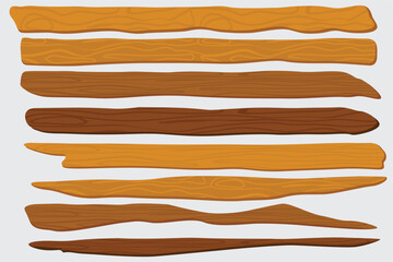 Rustic Long Wooden Planks Vector. Set of eight rustic long wooden planks with natural, irregular shapes and visible wood grain texture. Isolated on white background.