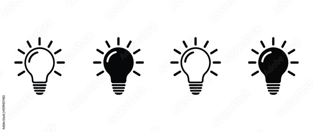 Poster vector art of four lightbulb icons are displayed in a row two in black and two in white