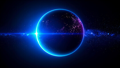 planet blue purple in dark space