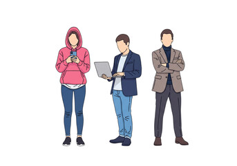 Generations with Technology: Gen Z, Millennial, and Gen X Characters Flat Vector Illustration