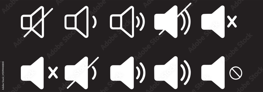 Poster sound volume icons set with different signal levels. sound icon, volume symbol, speaker sign, аn ico
