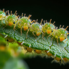 Fototapeta premium Green apnt beetles on a leaf.