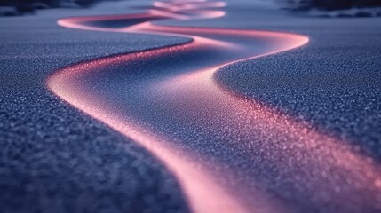 Serene Flow: A Pink Path Through a Dusty Blue Landscape
