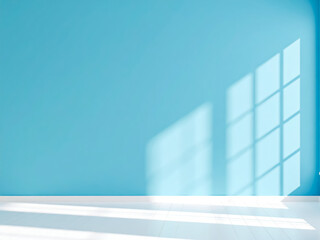 empty blue wall with shadow for product display design 