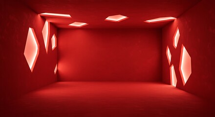 Obraz premium Empty room with red unusual textured background with geometric shapes