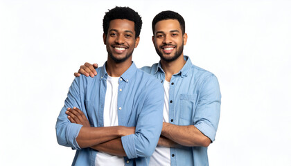Happy twin brothers studio portrait.
