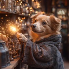 Magical Dog in a Wizard Robe Lighting Sparkler