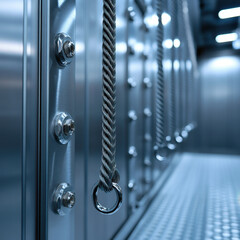 Metal door with rope attached.