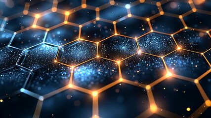 Futuristic honeycomb grid with glowing connections, modern abstract network concept animation - Powered by Adobe