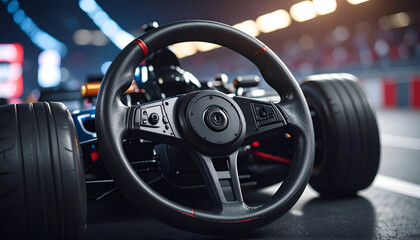 Fototapeta premium Race Car Steering Wheel Closeup.