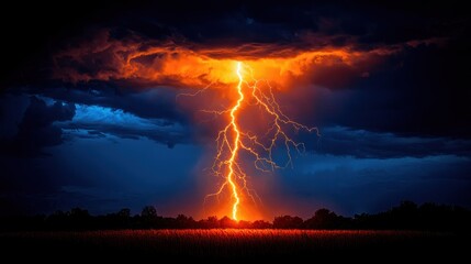 Fiery Thunderbolt Striking the Earth