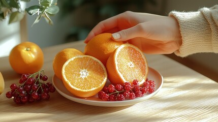 Fresh citrus fruits and berries on a table