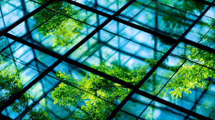 City Office Structure with Glossy Green Glass Reflection