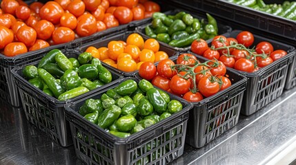 Vibrant Vegetable Display: Fresh Tomatoes, Peppers, and More