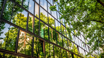 Glass Wall Detail of Corporate Office with Green Tint