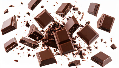Chocolate Bars Shattering on Impact, Transparent Background, High-Contrast Lighting