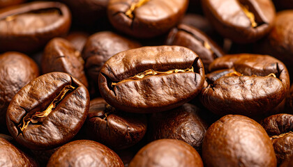 Close-up of Coffee Beans Showing Cracks and Surface Detail, Macro on Clean Background