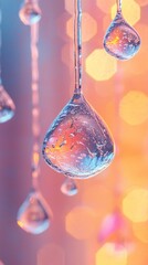 Water droplets, vibrant colors, bokeh