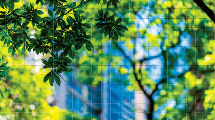 Facade Reflection on Green Glass Windows of Modern Tower