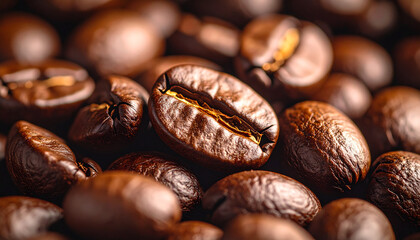 Close-up of Coffee Beans Showing Cracks and Surface Detail, Macro on Clean Background
