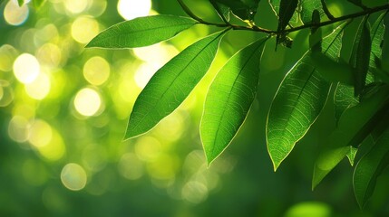 Lush green leaves bathed in sunlight